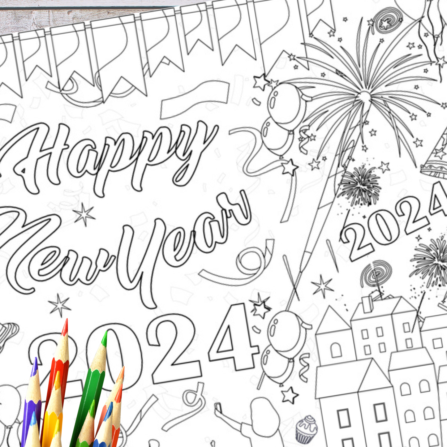 New Year's 2025 Coloring Tablecloth