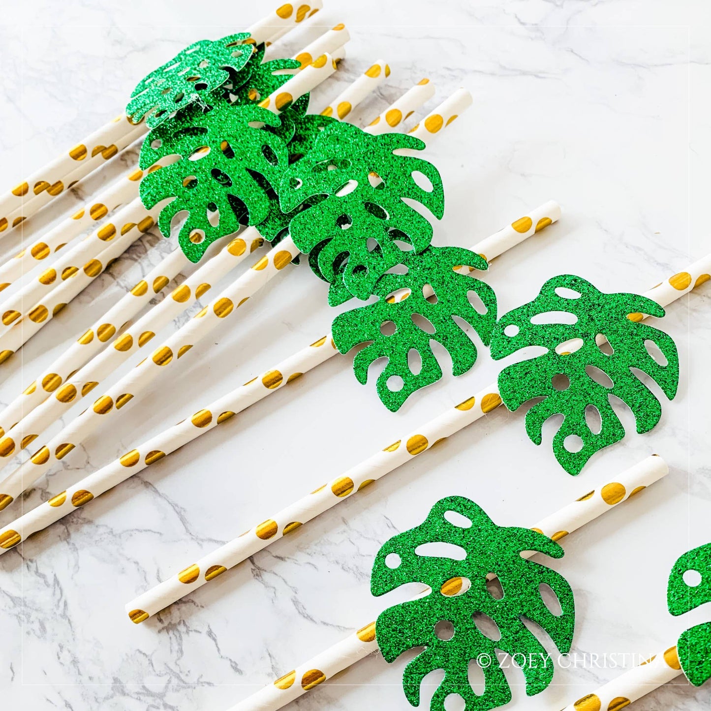 12 Pack - Tropical Leaf Paper straws