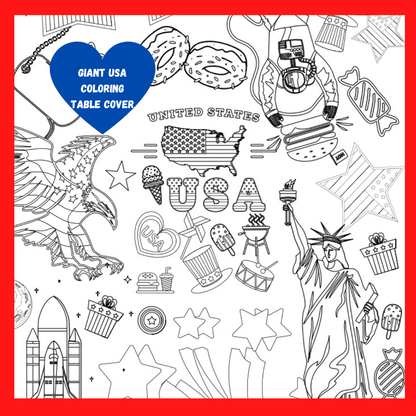 USA Patriotic Coloring Tablecloth | 4th of July Party Decor