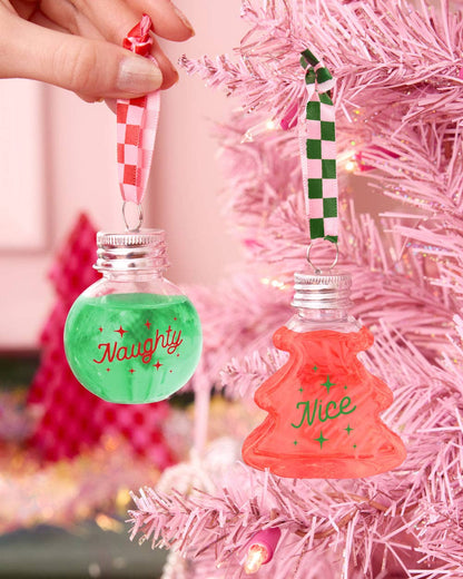Christmas Spirit Ornaments - 10 shot glass ornaments, Christmas Party, Team Nice Naughty