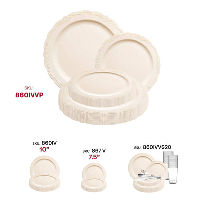 Ivory Vintage Round Plastic Dinnerware Value Set - 20 Sets