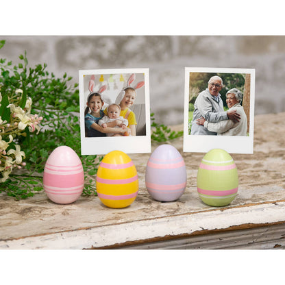 4/Set - Painted Wooden Easter Egg Name Card Holders - 2.5”H