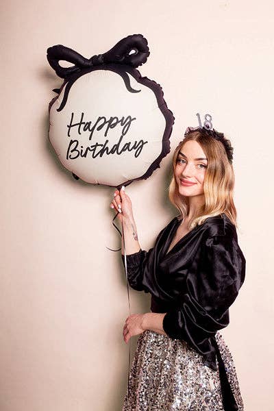 #037 Happy Birthday Black Bow Balloon