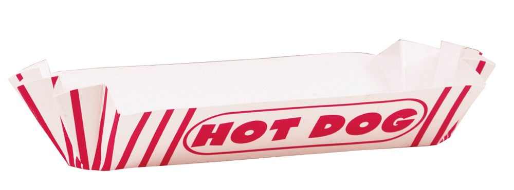 Red & White Striped Paper Hot Dog Tray 8ct