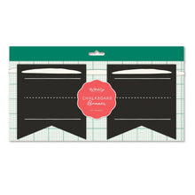Chalkboard banner set with a pink label on a white background