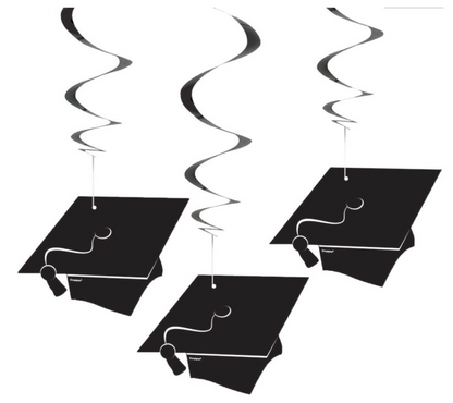 Grad Caps Swirl Decorations 3ct