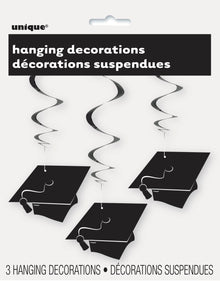 Grad Caps Swirl Decorations 3ct