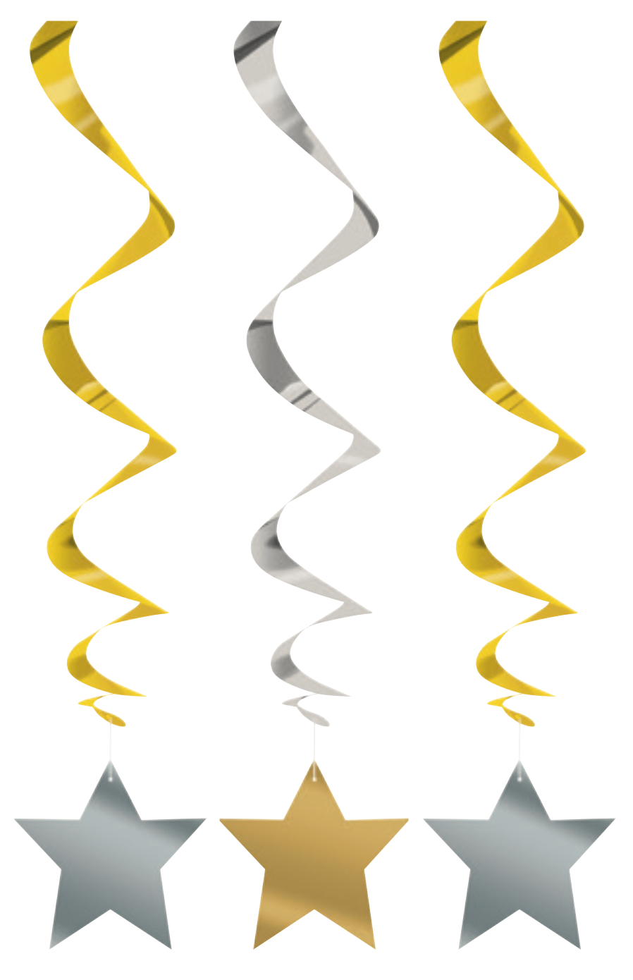 Silver & Gold Star Hanging Swirl Decorations 26in 3ct