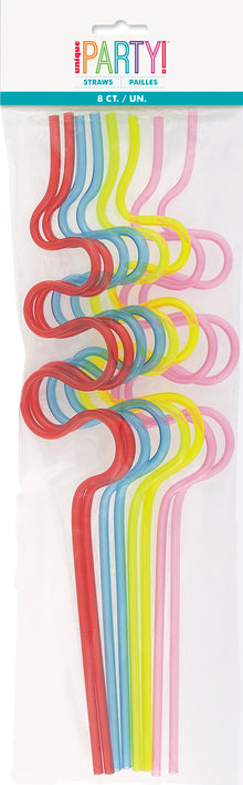Plastic Squiggle Straws 12in 8ct