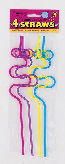 Plastic Squiggle Straws 12in 4ct