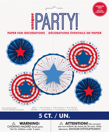 Red, White, & Blue Paper Fans With Stars 5ct