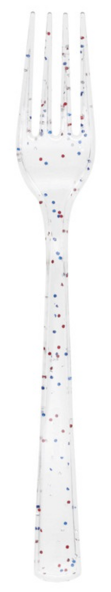 Red Blue & Silver Glitter Plastic Forks 18ct