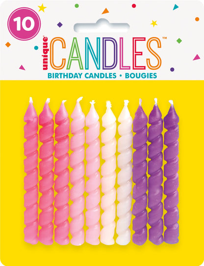 Pink & Purple Spiral Birthday Candles 10ct