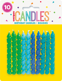 Blue & Green Spiral Birthday Candles 10ct