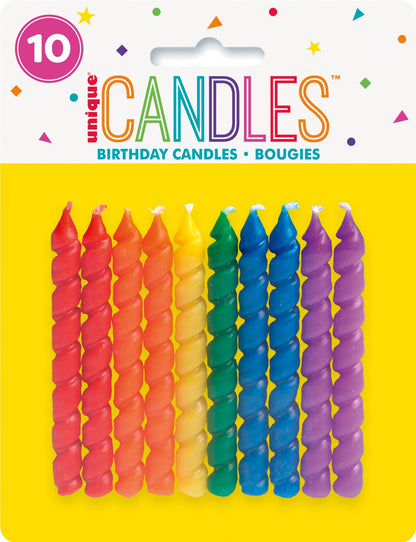 Rainbow Spiral Birthday Candles 10ct
