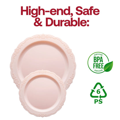 Pink Vintage Round Plastic Dinnerware Set