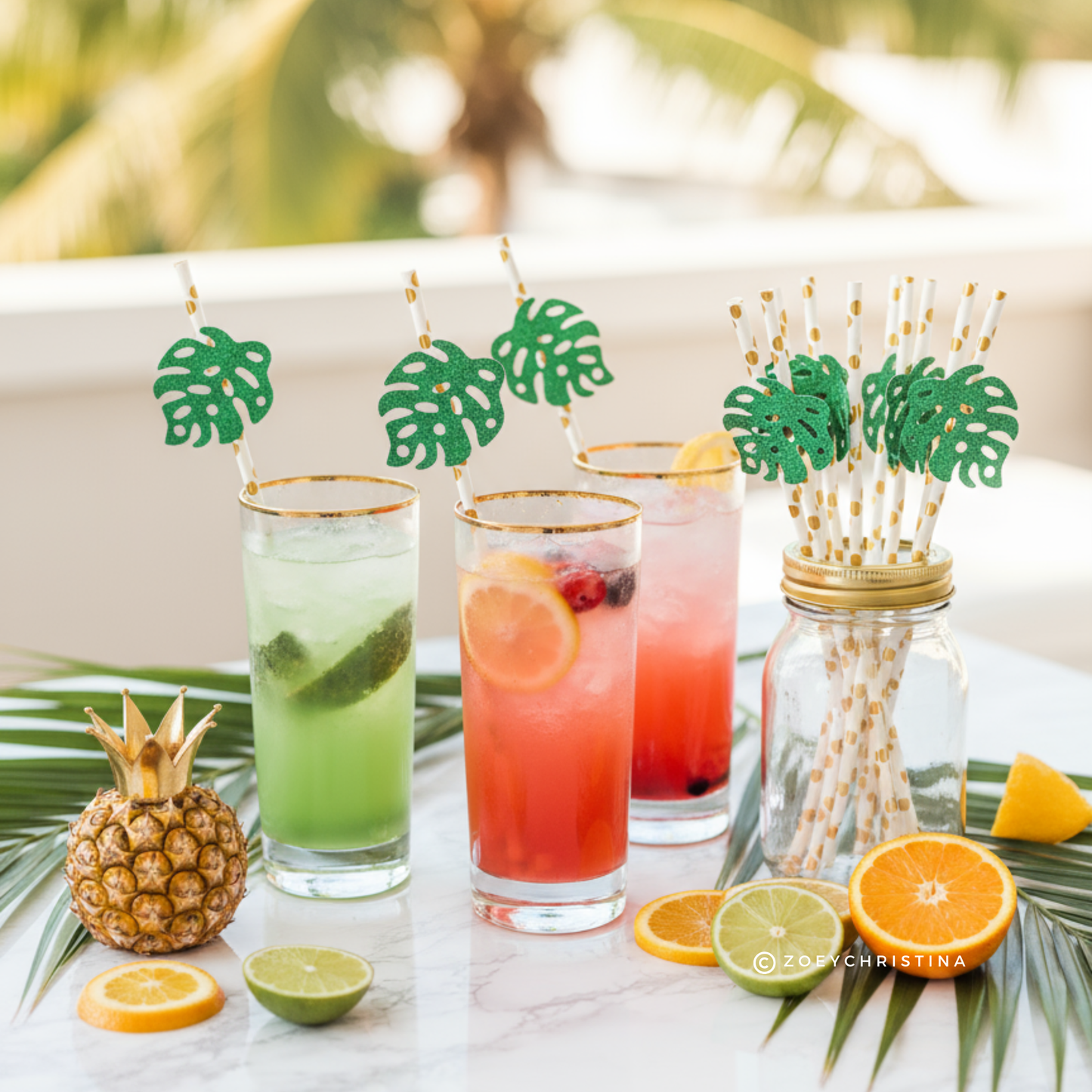 12 Pack - Tropical Leaf Paper straws