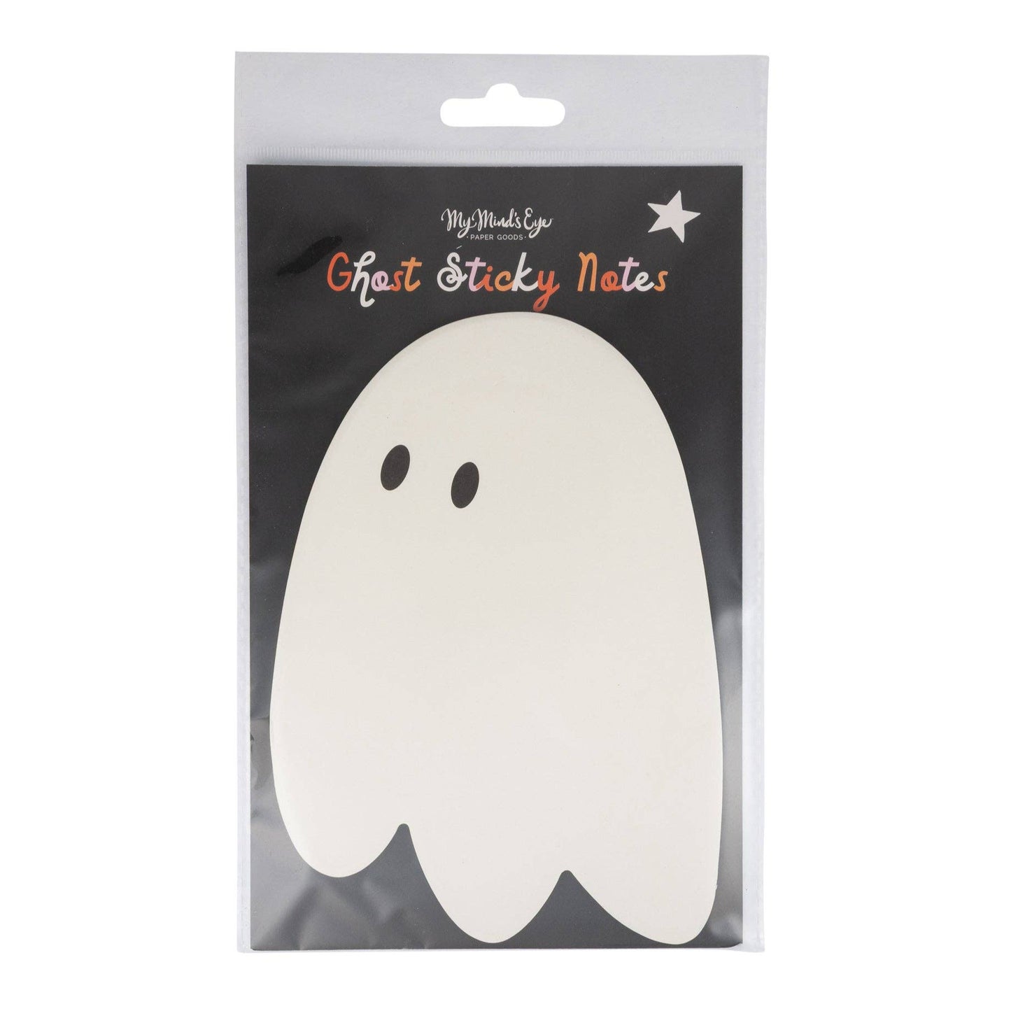 Packaged ghost-shaped sticky notes with 'My Mind's Eye' branding on a white background