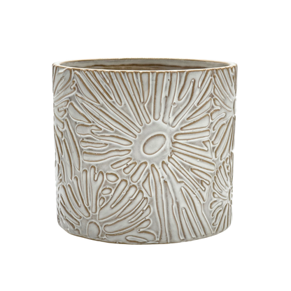 4.75"D Eden Ceramic Pot with Raised Floral Accents