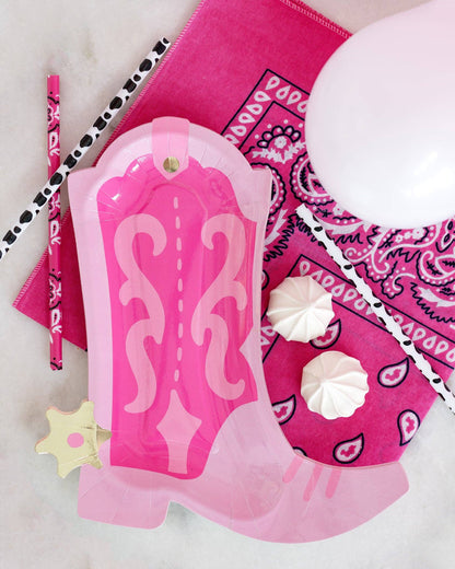 Cowgirl Pink Boot Shaped Plates 8ct
