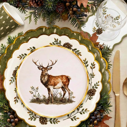 Evergreen Sprig Wavy Edge Cocktail Napkin