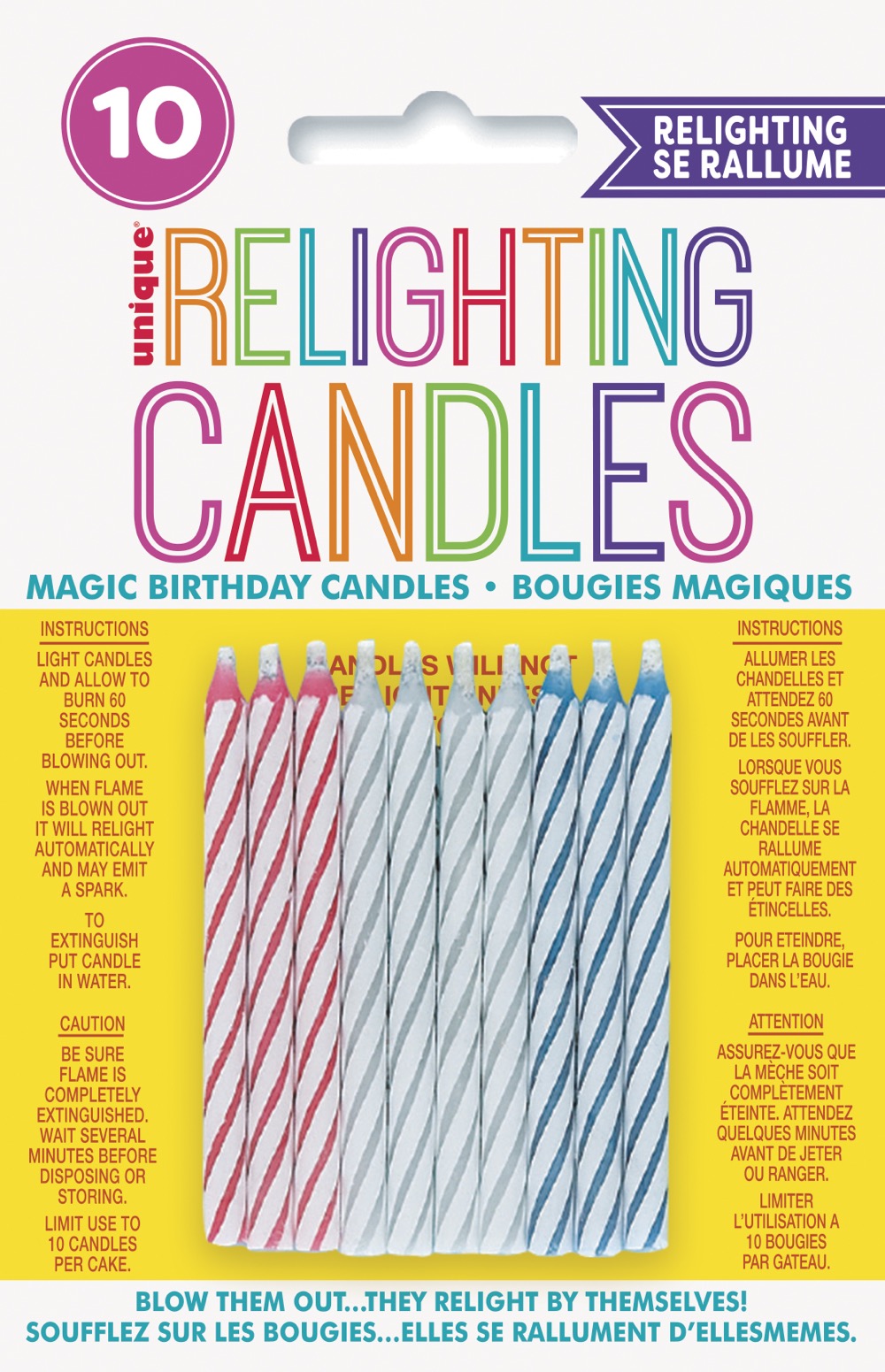 Multicolor Magic Re-Lite Birthday Candle 10ct