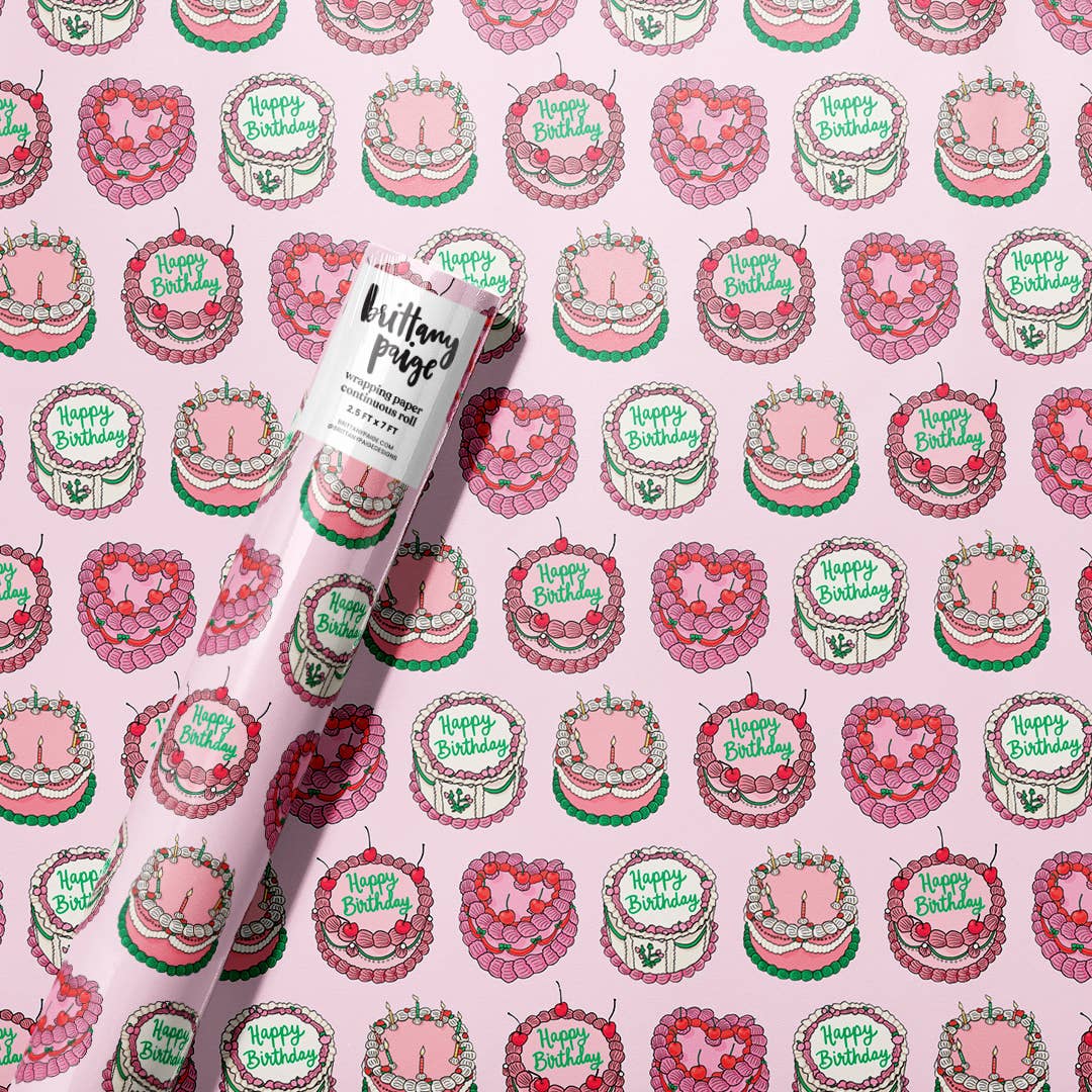 Vintage Birthday Cakes Wrapping Paper Roll