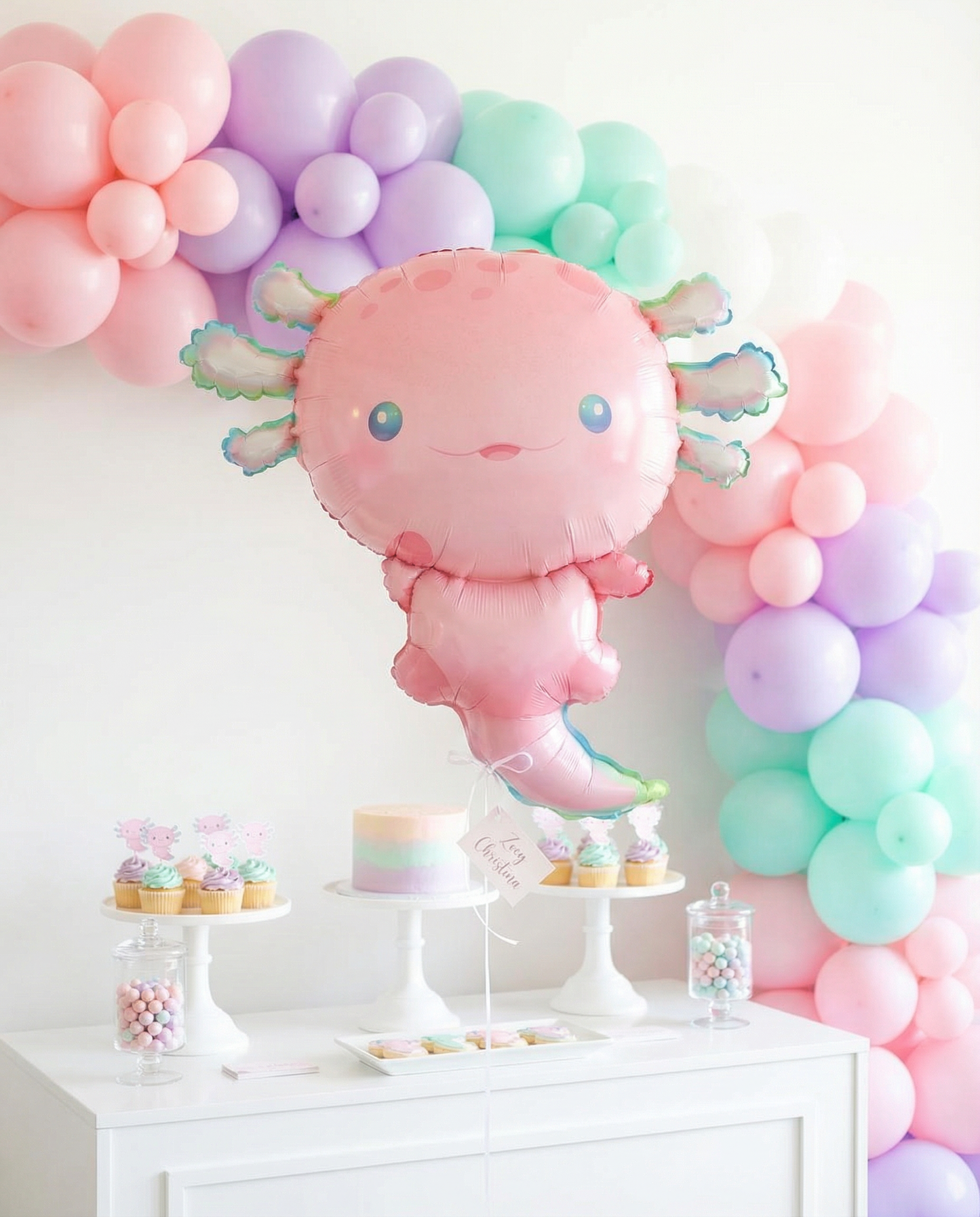#403A Pink Axolotl Foil Balloon