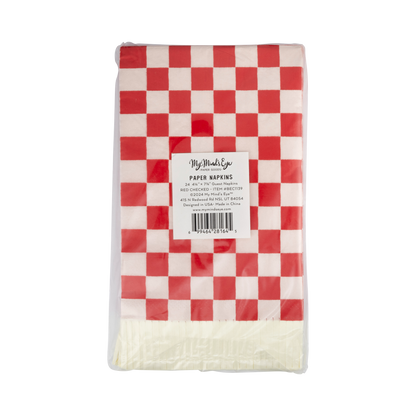 Red and Pink Checked Fringed Paper Dinner Napkins 24ct