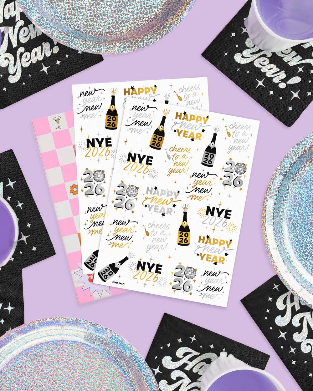 Metallic NYE Tats - 40 foil temporary tattoos New Years Eve