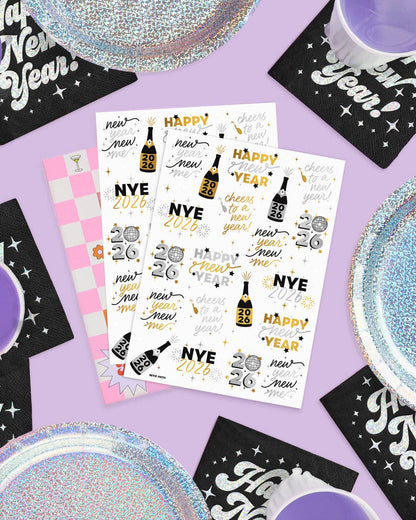 Metallic NYE Tats - 40 foil temporary tattoos New Years Eve