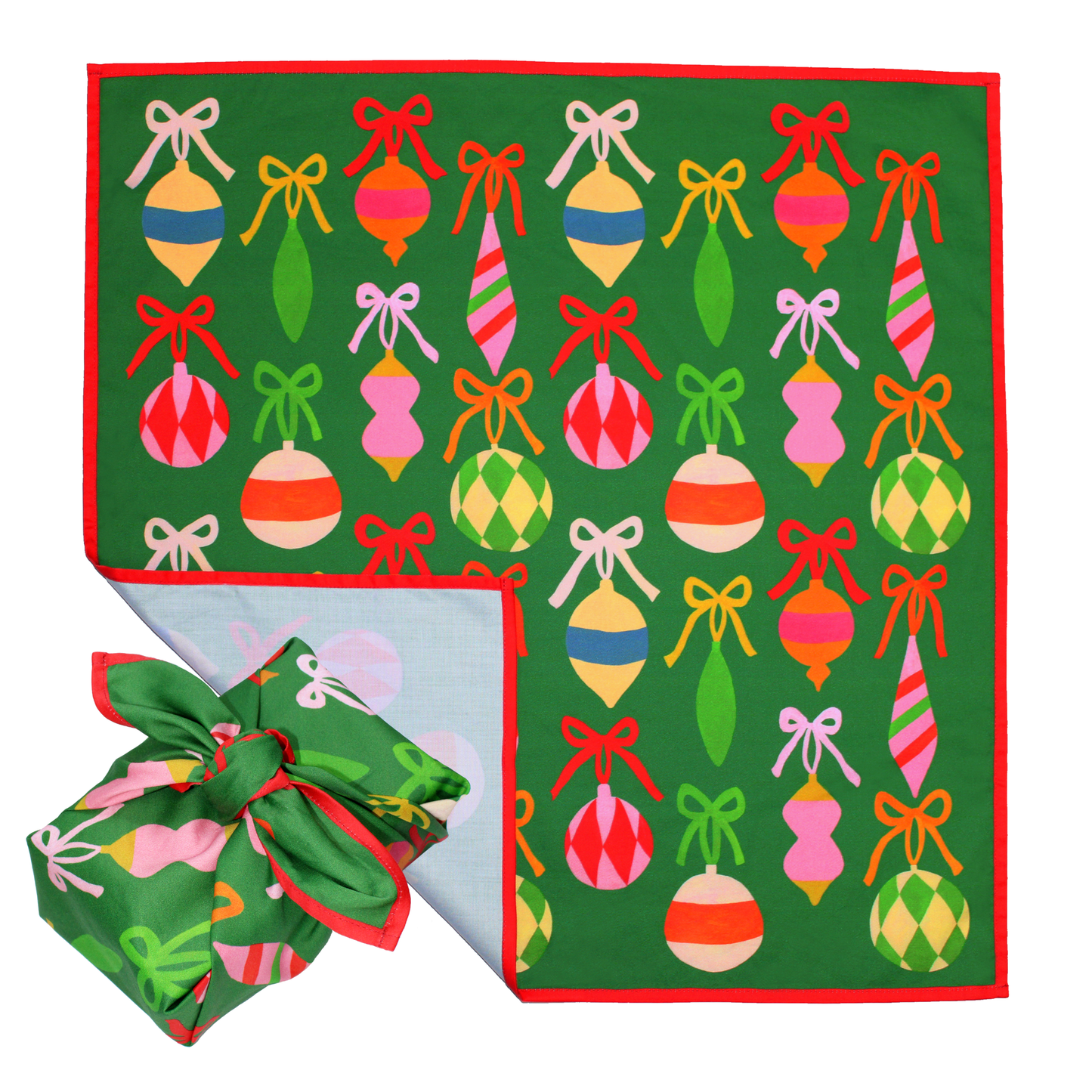 Reusable Gift Wrap | Green Ornaments