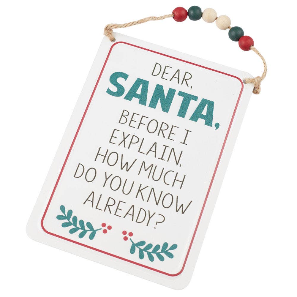 Dear Santa Enamel Metal Sign - Christmas Decoration