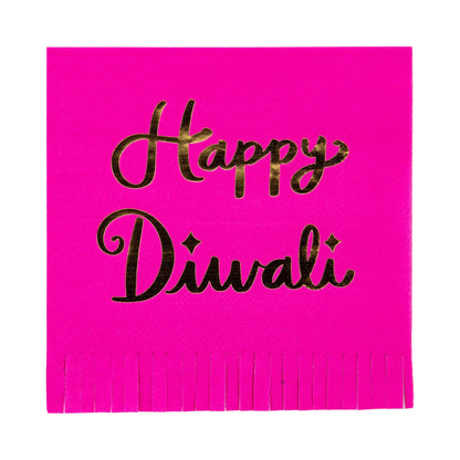 Foiled Happy Diwali Fringed Cocktail Napkins 18ct