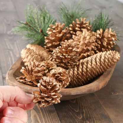 Bag of Natural Gold Painted Pinecones and Faux Pine Sprigs