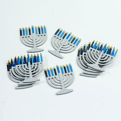 Chanukah Tablescatters, 12 Foiled & Glittered Menorahs