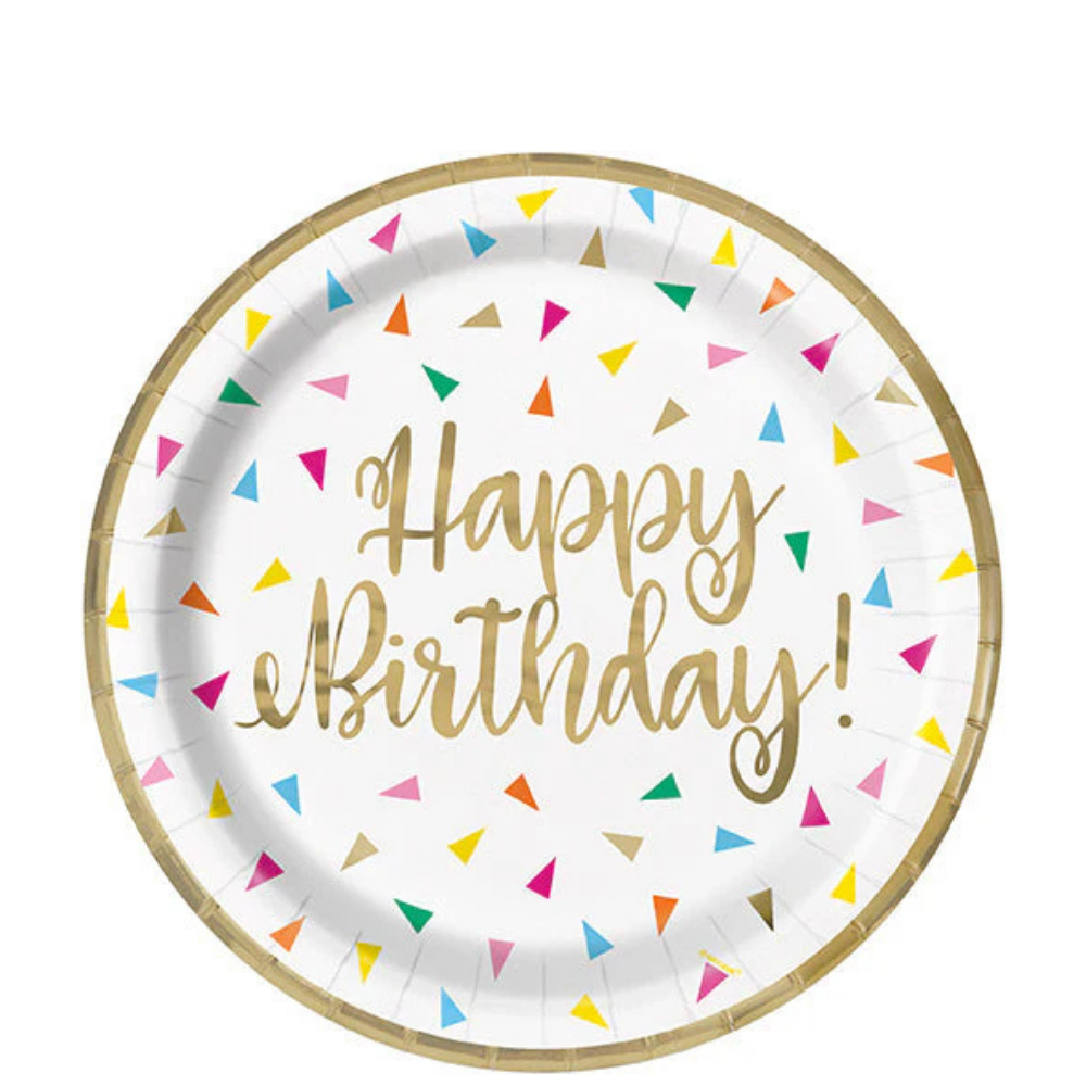 Bright Triangle Foil Birthday Happy Birthday 7in Dessert Plates 8ct