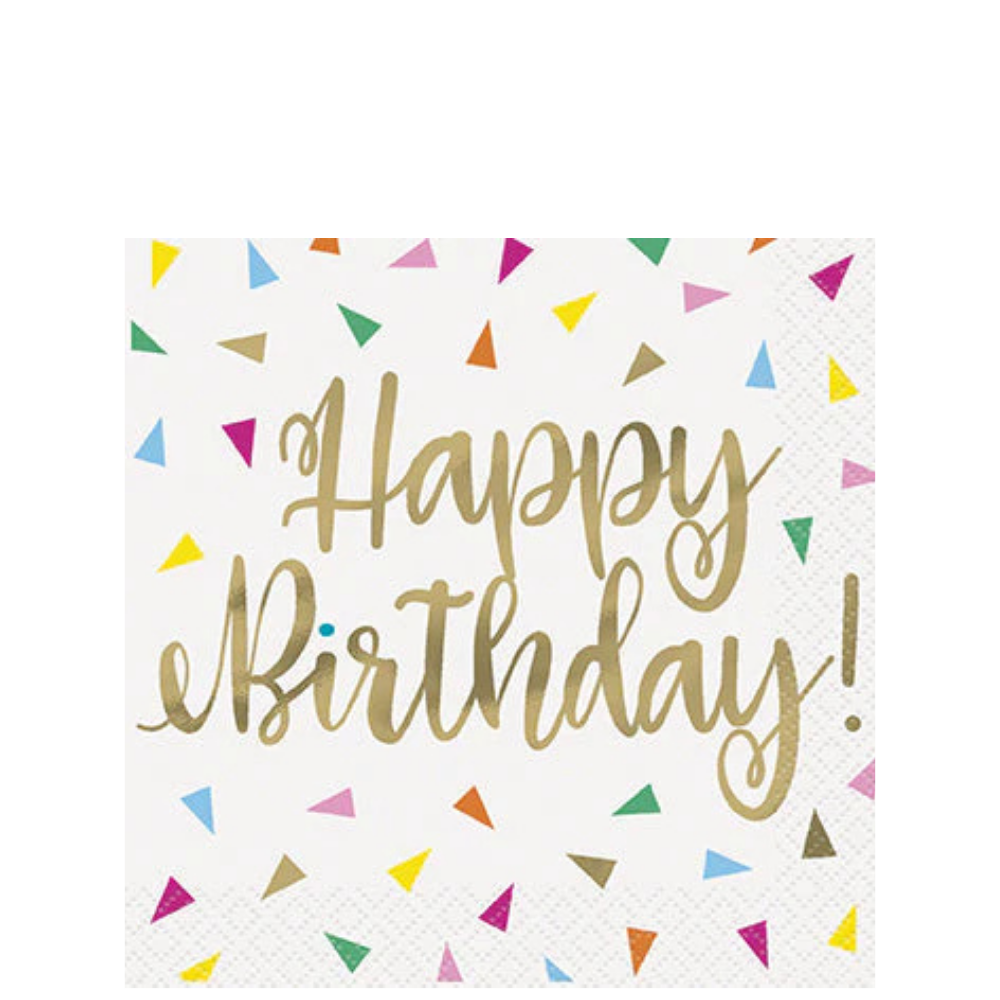 Bright Triangle Foil Birthday Happy Birthday Beverage Napkins 16ct