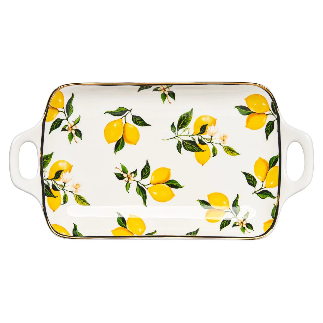 Classic Lemon Ceramic Serving Tray w/ Handles