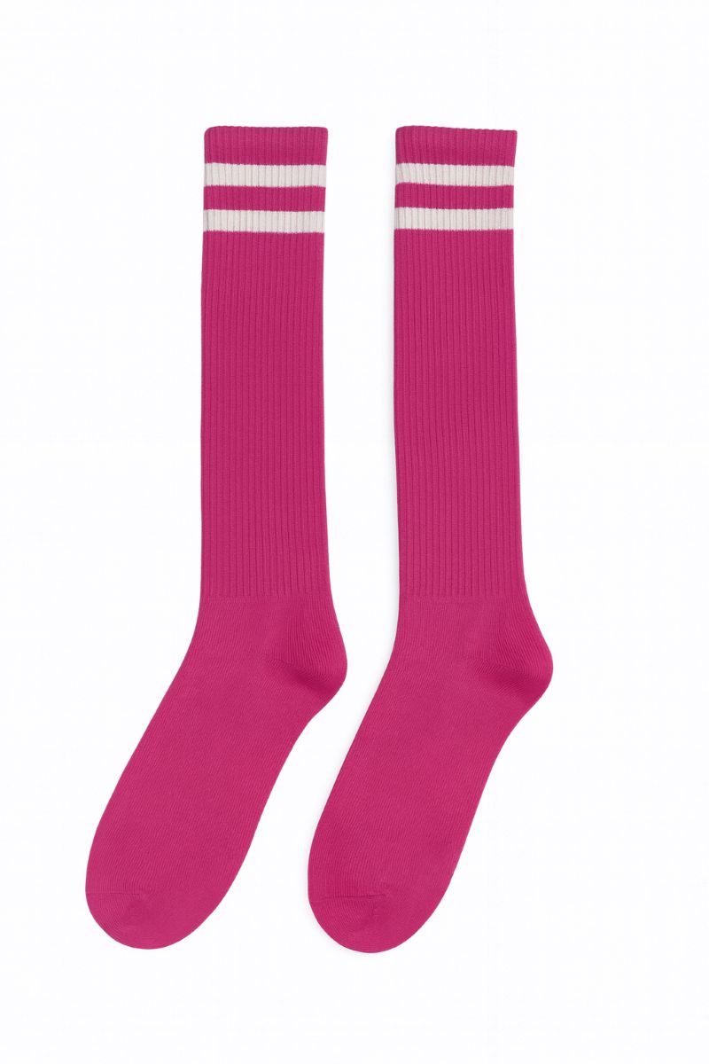 Pink Knee High Striped Socks