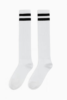 White Knee High Striped Socks