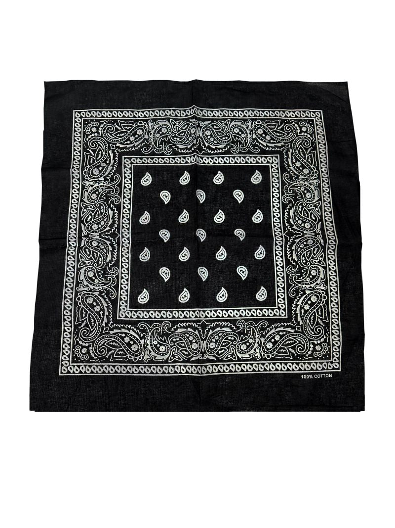 Black Paisley Bandana 20x20 in