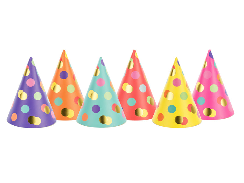 Dots Foil Cone Hats 6ct
