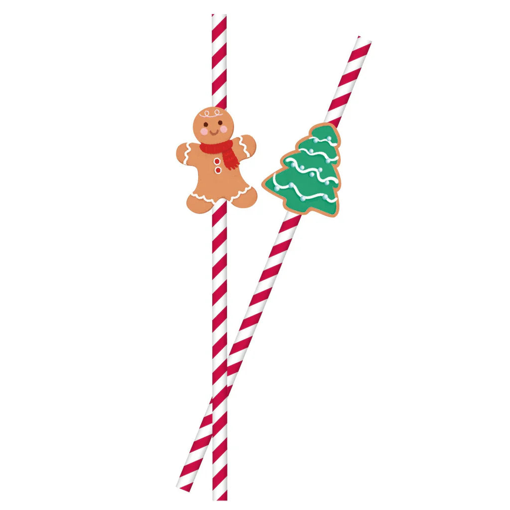 Christmas Gingerbread Paper Straw 6ct