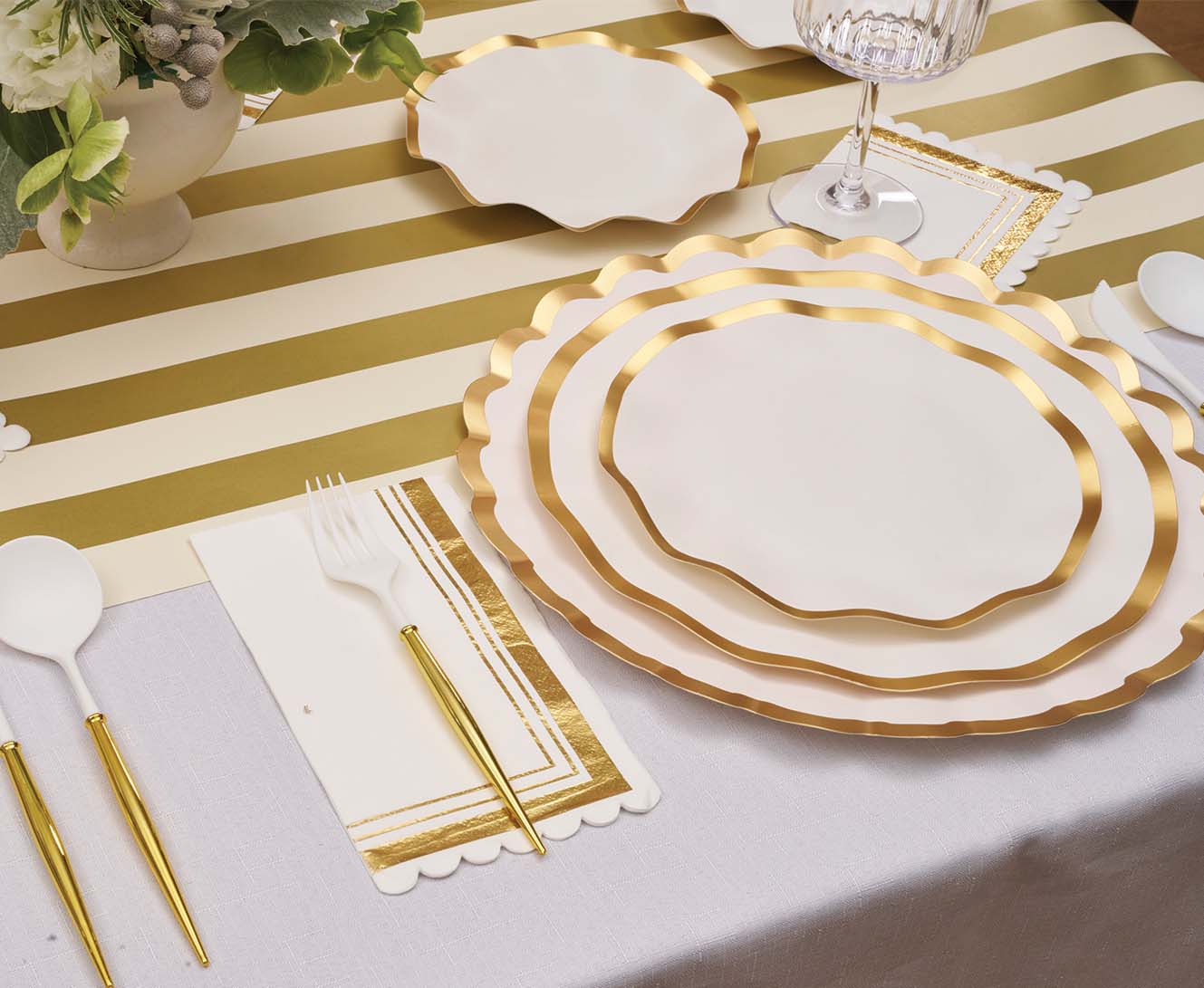 Gold and White 12.75in Scalloped Charger Plates 8ct