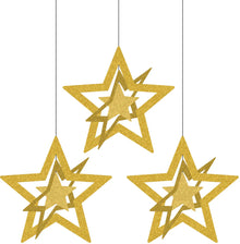 NYE Gold Star Decoration, 3pk