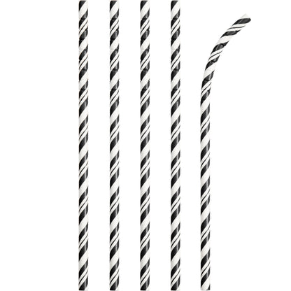 Striped Paper Straws 24ct - Black