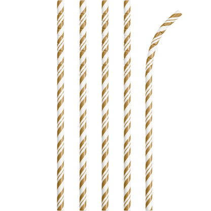 Striped Paper Straws 24ct - Gold