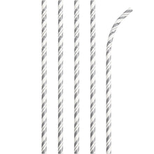 Striped Paper Straws 24ct - Silver