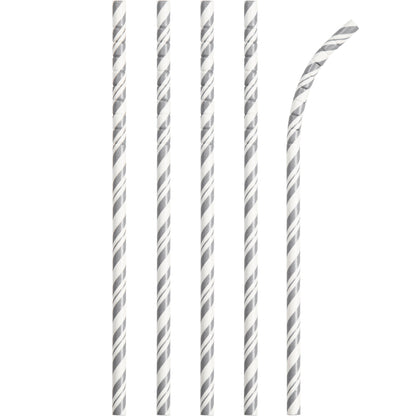 Striped Paper Straws 24ct - Silver